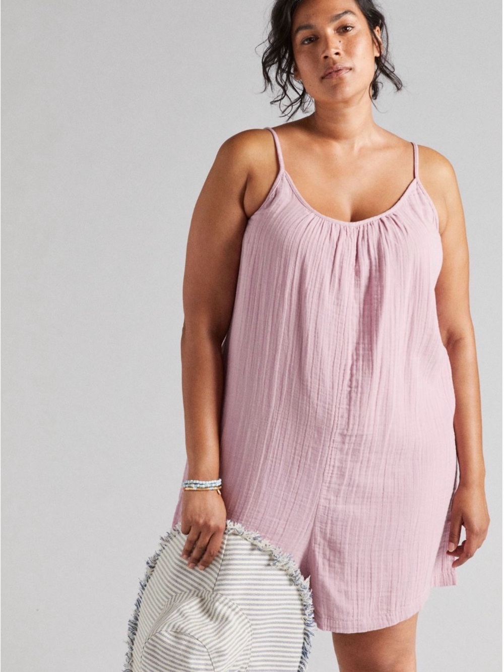 Anthropologie Daily Practice Gauzy Lounge Romper Lilac 100% Cotton Womens Sz XLP